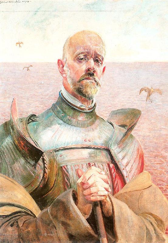 Malczewski, Jacek Self-Portrait in Armor Norge oil painting art